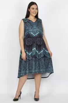 Женское платье большого размера с эластичной резинкой на талии и кружевом на спине 65n27924 ans, зеленый