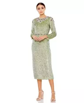 Женское платье чайной длины с цветочным принтом и бисером MAC DUGGAL