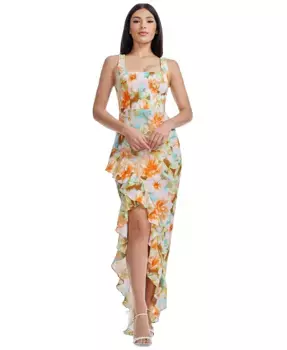 Женское платье Charlene с квадратным вырезом и отделкой рюшами Dress the Population, оранжевый