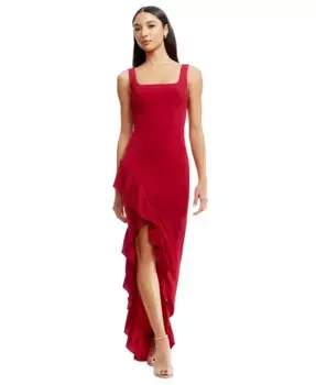 Женское платье Charlene с рюшами и асимметричным подолом Dress the Population, красный