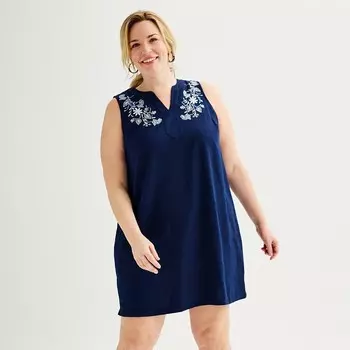 Женское платье Croft & Barrow с вышивкой и разрезом на шее, цвет Seattle Navy