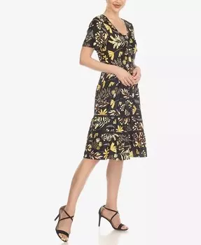 Женское платье длиной до колена с короткими рукавами и цветочным принтом White Mark, черный