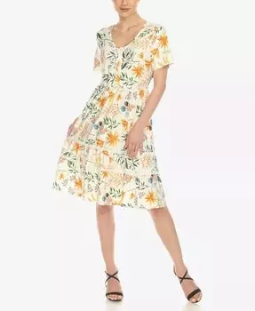 Женское платье длиной до колена с короткими рукавами и цветочным принтом White Mark, белый