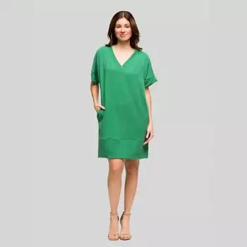 Женское платье-футболка с V-образным вырезом, коротким рукавом и карманом свободного кроя 24Seven Comfort Apparel, зеленый
