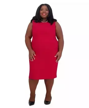 Женское платье-футляр без рукавов с широким поясом Kasper, красный