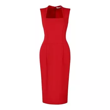 Женское платье-футляр без рукавов с квадратным вырезом, элегантные рабочие платья-карандаш Hombety, красный