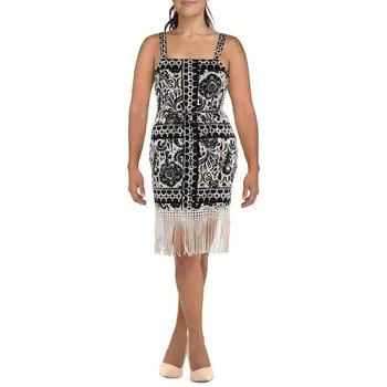 Женское платье-футляр длиной до колена с бахромой Tahari ASL, черный/белый