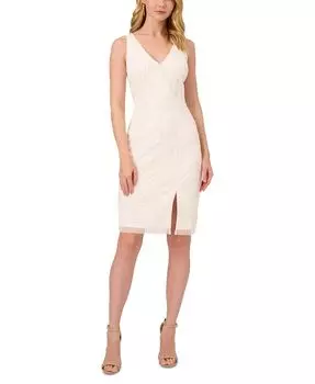 Женское платье-футляр из бисера Adrianna Papell, слоновая кость/кремовый