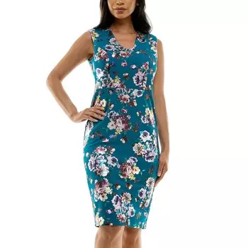 Женское платье-футляр из фольги Nina Leonard, цвет Deep Lagoon Multi