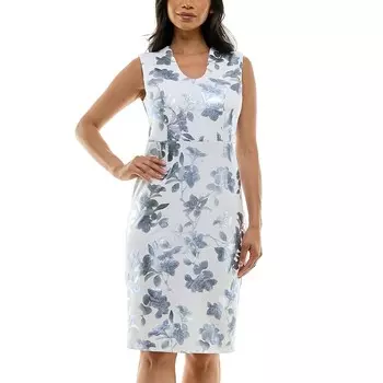 Женское платье-футляр из фольги Nina Leonard, цвет White Multi