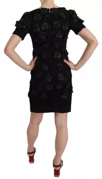 Женское платье-футляр из шелковой кожи с цветами John Richmond, черный