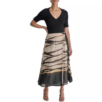 Женское платье-футляр из смешанной хлопковой ткани с расклешенным кроем DKNY, черный