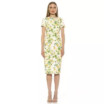 Женское платье-футляр миди с драпированным вырезом Quinn ALEXIA ADMOR Quinn, цвет Yellow Floral