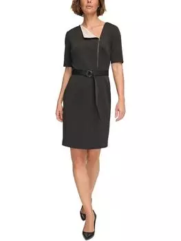 Женское платье-футляр с асимметричным вырезом DKNY, черный/бежевый