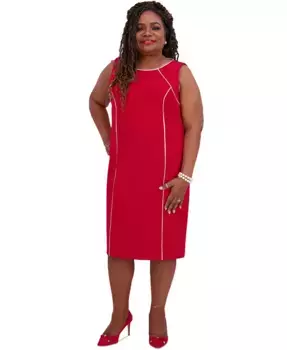 Женское платье-футляр с контрастной окантовкой, стандартные и плюс размеры Kasper, красный
