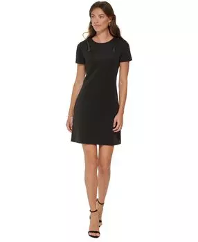 Женское платье-футляр с короткими рукавами и молнией DKNY, черный