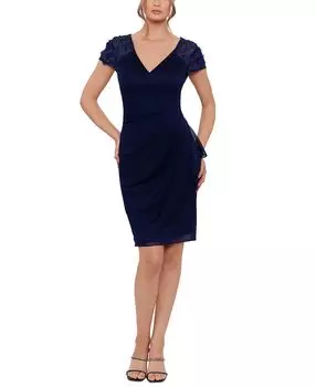 Женское платье-футляр с объемными рукавами и цветочным принтом XSCAPE, синий