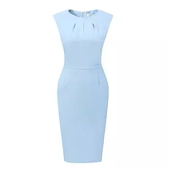 Женское платье-футляр с плиссированной шеей, рабочие платья-карандаш Hombety, цвет Light Blue