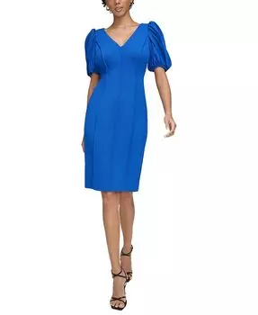 Женское платье-футляр с пышными рукавами Calvin Klein, синий
