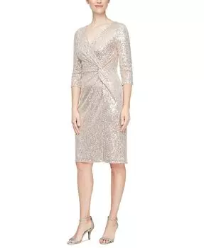 Женское платье-футляр с рукавами 3/4, расшитое пайетками Alex Evenings, тан/бежевый