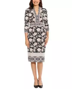 Женское платье-футляр с v-образным вырезом и рукавами 3/4 с принтом London Times