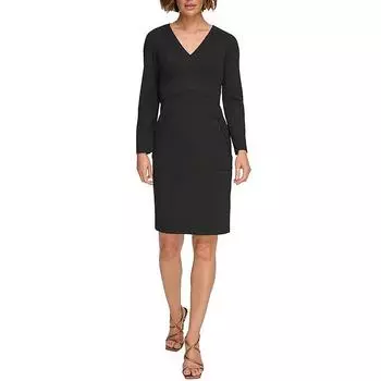 Женское платье-футляр с V-образным вырезом DKNY, черный