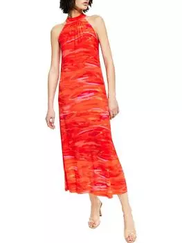 Женское платье-футляр с воротником-стойкой длиной до колена Bar III, цвет aurora red combo