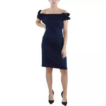 Женское платье-футляр выше колена с открытыми плечами SLNY, темно-синий