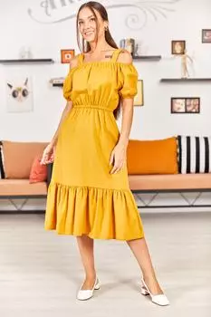 Женское платье горчичного цвета с эластичным ремешком на талии armonika, желтый