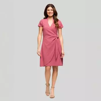 Женское платье-халат миди с воротником-стойкой 24Seven Comfort Apparel, цвет rose