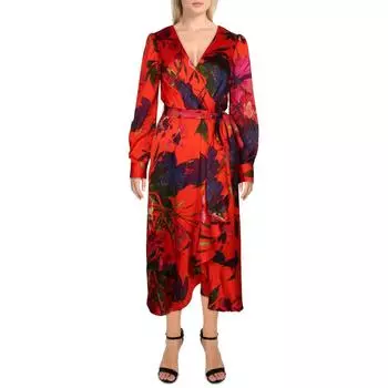 Женское платье-халат с цветочным принтом длиной до пола Tahari ASL, цвет scarlet multi