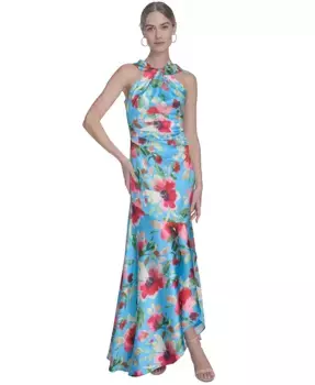 Женское платье-халат с цветочным принтом и перекрученным передом на бретелях Eliza J, зеленый