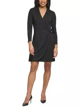Женское платье-халат с декорированным воротником DKNY, черный