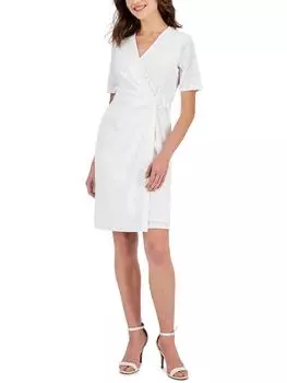 Женское платье-халат с имитацией запаха и текстурой Anne Klein, цвет bright white