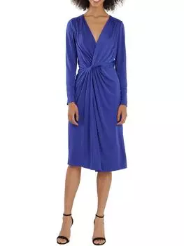 Женское платье-халат со сборками до середины голени Maggy London, синий