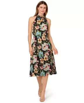 Женское платье-халтер из шифона с принтом Adrianna Papell, черный