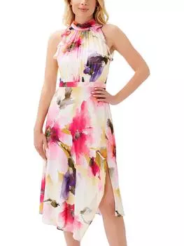 Женское платье-халтер с цветочным принтом длиной до середины голени Adrianna Papell, розовый/мультиколор