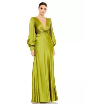 Женское платье Ieena Charmeuse с епископскими рукавами и V-образным вырезом MAC DUGGAL