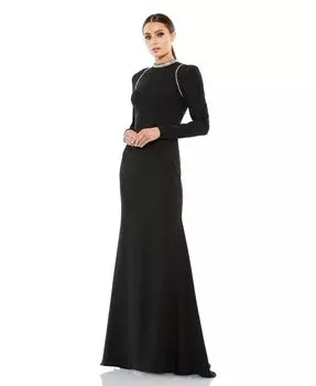 Женское платье Ieena с длинными рукавами и высоким воротником реглан Mac Duggal, черный