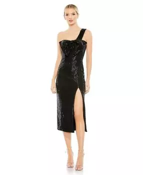 Женское платье Ieena с пайетками и бантом на одно плечо спереди MAC DUGGAL, черный