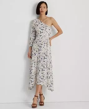 Женское платье из эластичного трикотажа с цветочным принтом на одно плечо Lauren Ralph Lauren, мульти