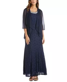 Женское платье из бисера и летающая куртка R & M Richards, темно-синий