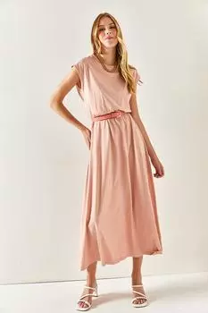 Женское платье из чесаного хлопка с эластичной резинкой на талии Olalook, розовый