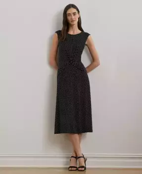 Женское платье из джерси с круговым принтом в горох и скрученным передом Lauren Ralph Lauren, черный