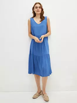 Женское платье из гладкой ткани без рукавов с V-образным вырезом LCWAIKIKI Classic