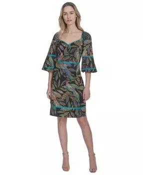 Женское платье из хлопка с принтом листьев и отделкой кантом Vince Camuto, черный