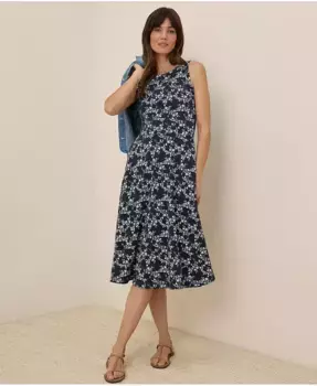 Женское платье из органического хлопка с расклешенным силуэтом и вырезом на спине Fit & Flare Keyhole Back Pact, синий