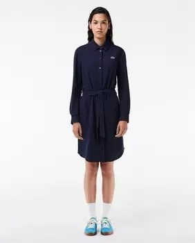Женское платье из пике стандартного кроя с длинными рукавами Lacoste, темно-синий