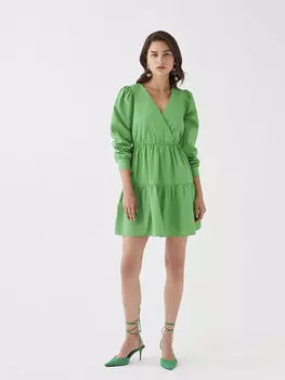 Женское платье из поплина с двубортным воротником и прямым длинным рукавом LCW Casual