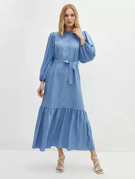 Женское платье из поплина с классическим воротником и прямым поясом с длинным рукавом и поясом LCWAIKIKI Classic